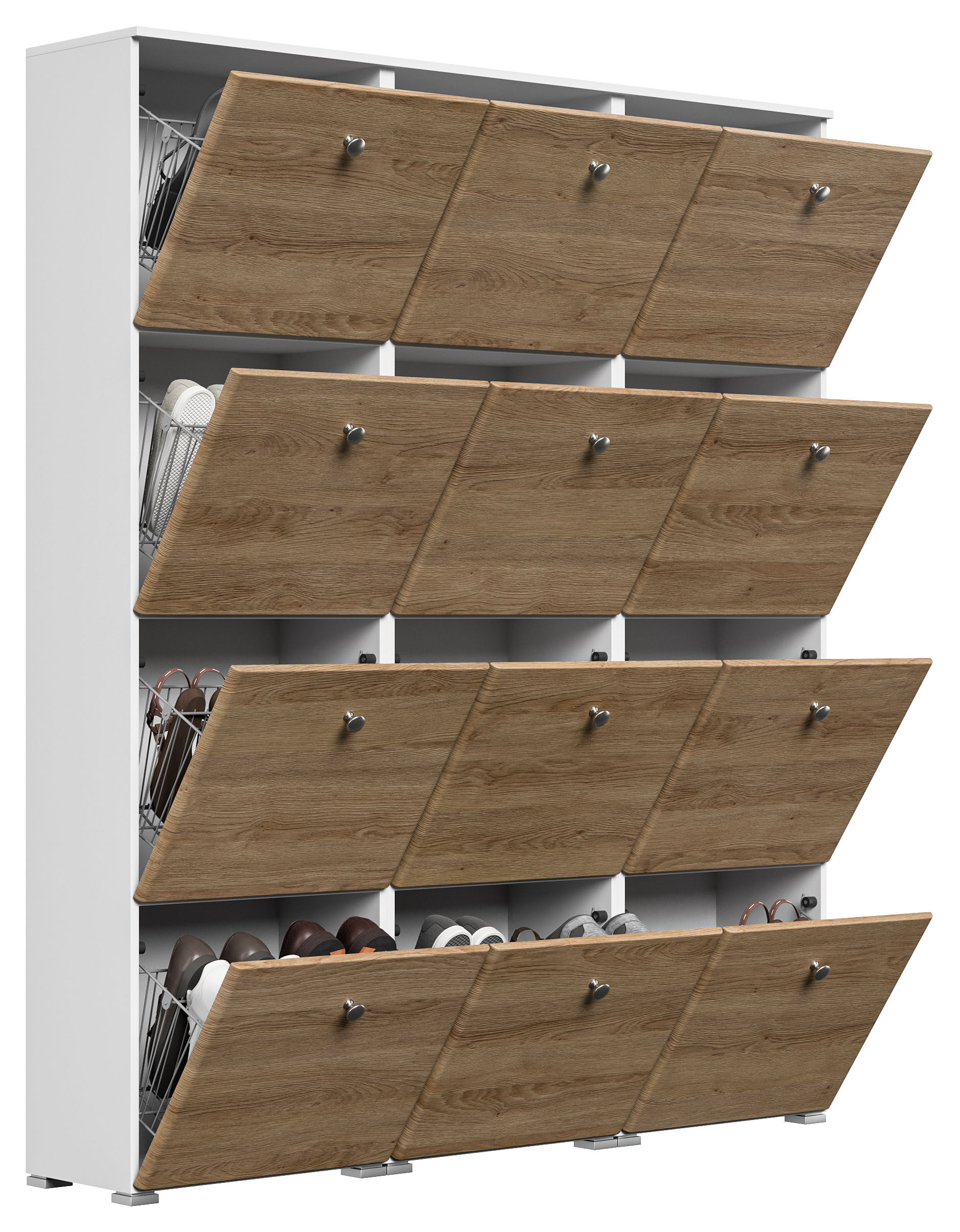 Schuhschrank XXXL Comfort 12 Klappen 48 Paar 160x187 cm Weiss-Weiss Hgl