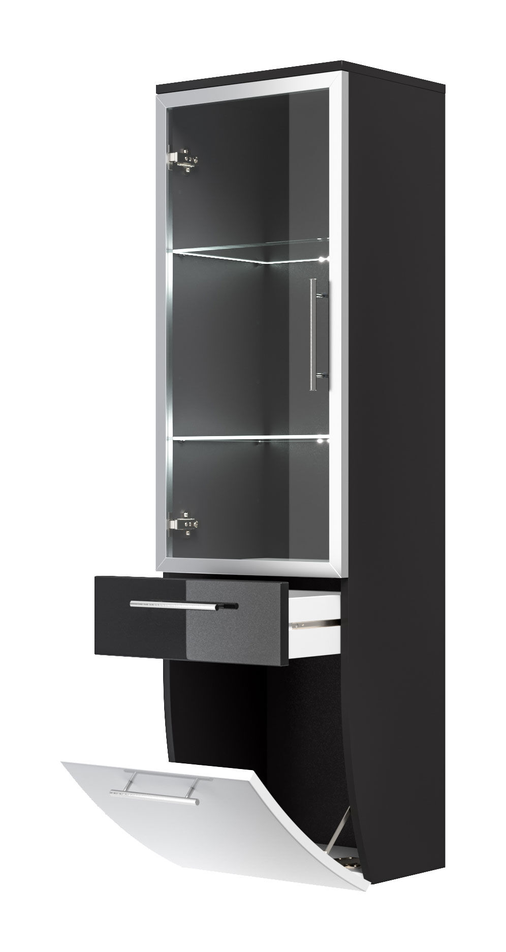 Hochschrank Salona 135 cm mit Glastür Weiss hochglanz/Grafit hochglanz