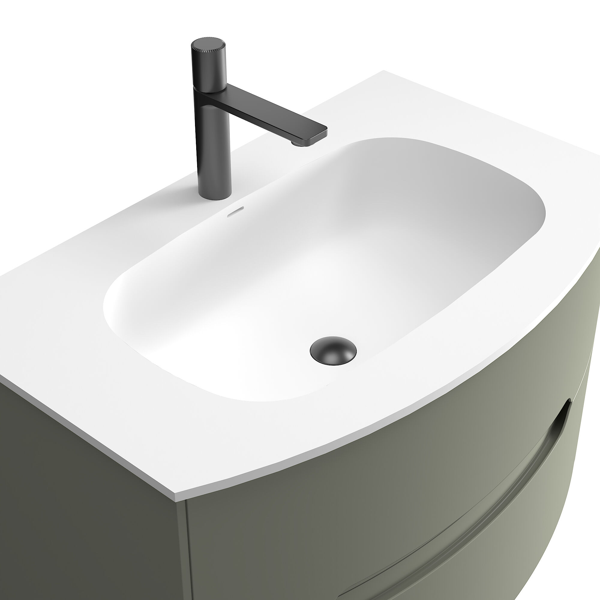 Badmöbel Riva & Waschtisch 80 cm SoftClose montiert grün matt