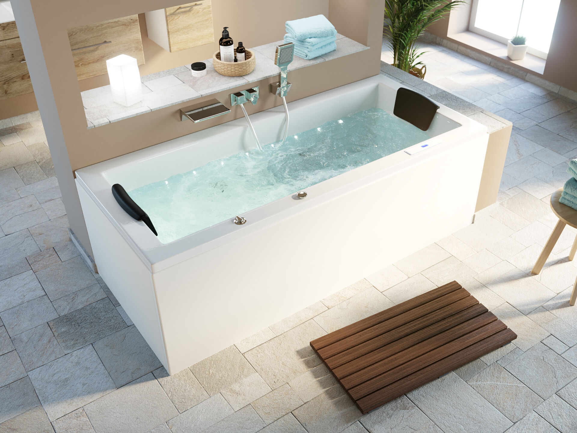 Deluxe Whirlpool Omega Ultra 170x75 Made in Germany 80 Düsen & LED ohne Armatur