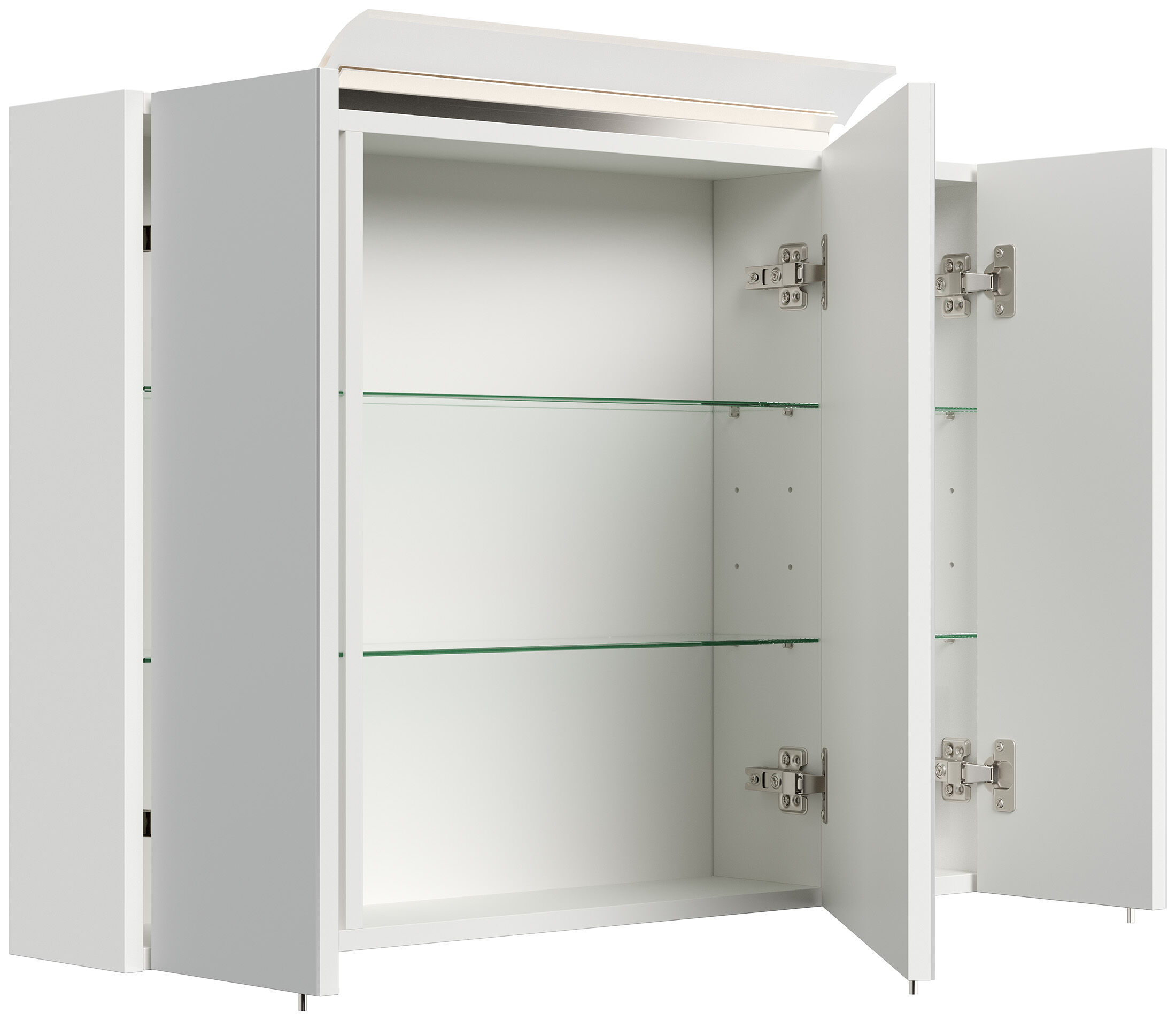 Spiegelschrank 90cm inkl. Design LED-Lampe und Glasböden weiss hochglanz