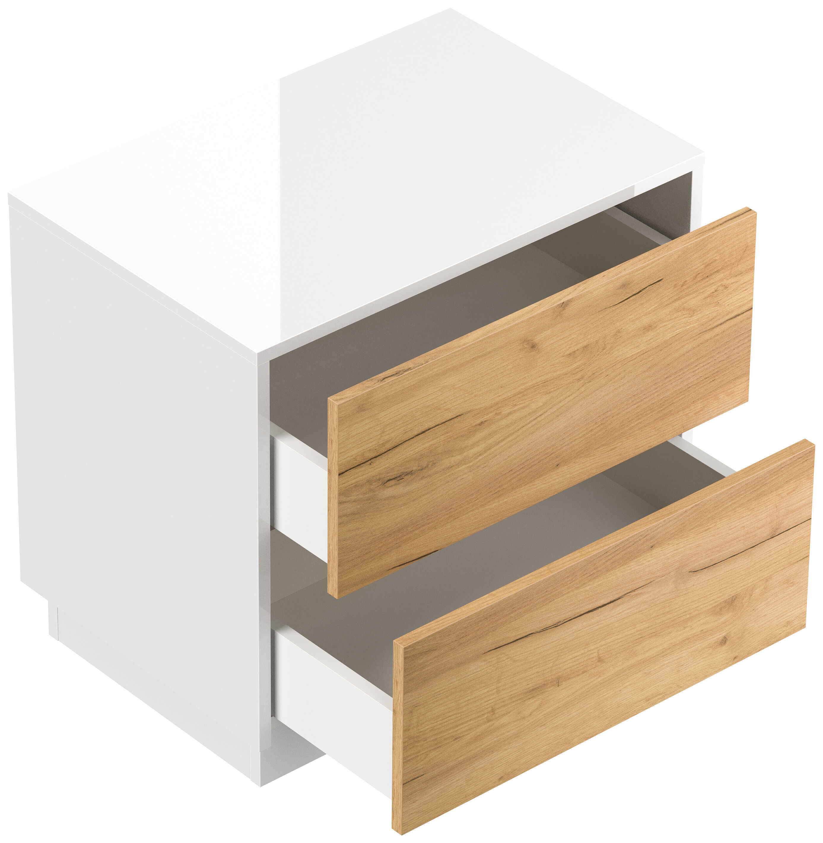 Design Nachttisch Concepto L 60cm stehend, 2 Pushauszüge Weiß Hgl Eiche