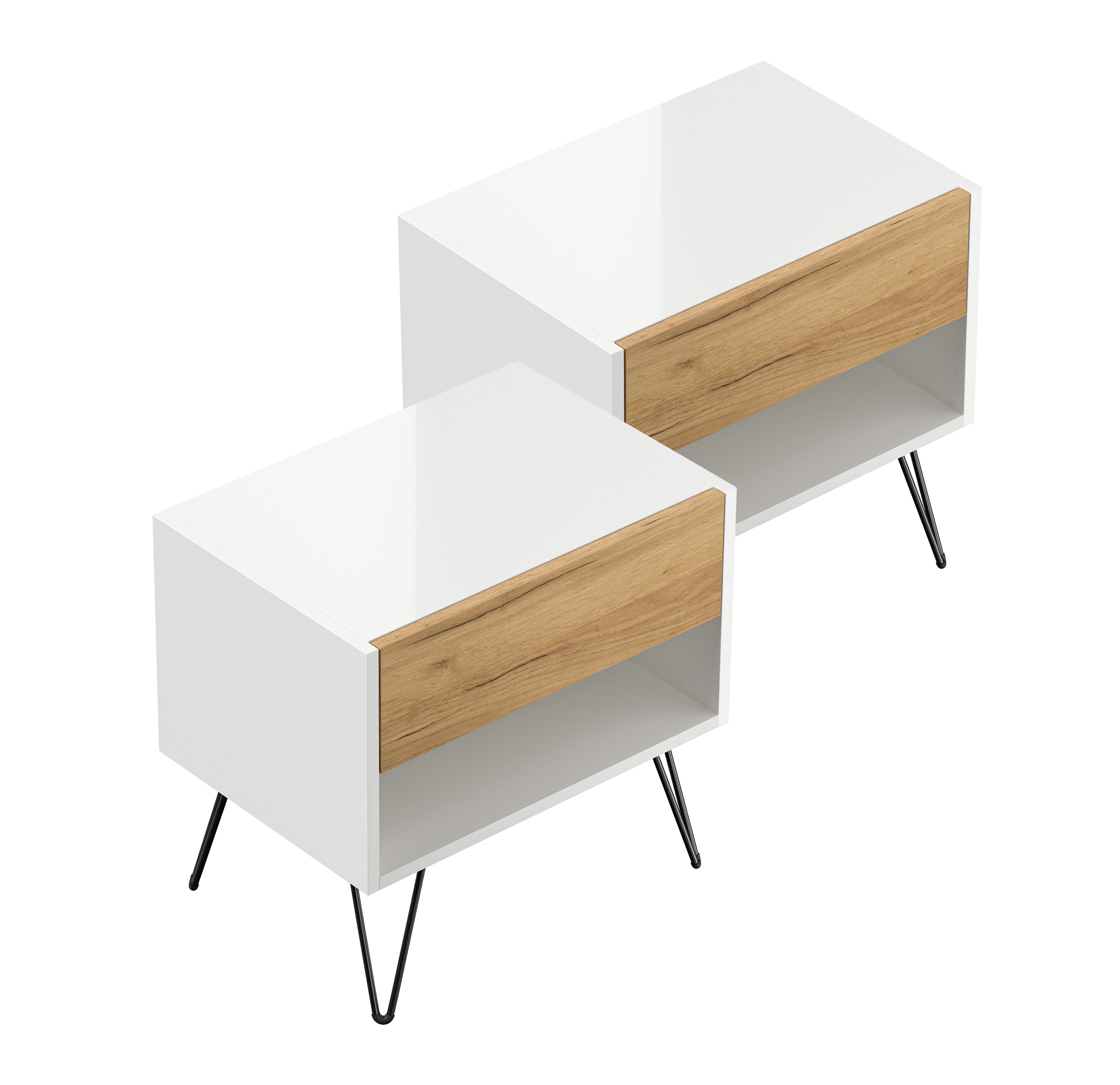 2er Set Nachttisch Dion 50cm SoftClose stehend Weiß Hgl