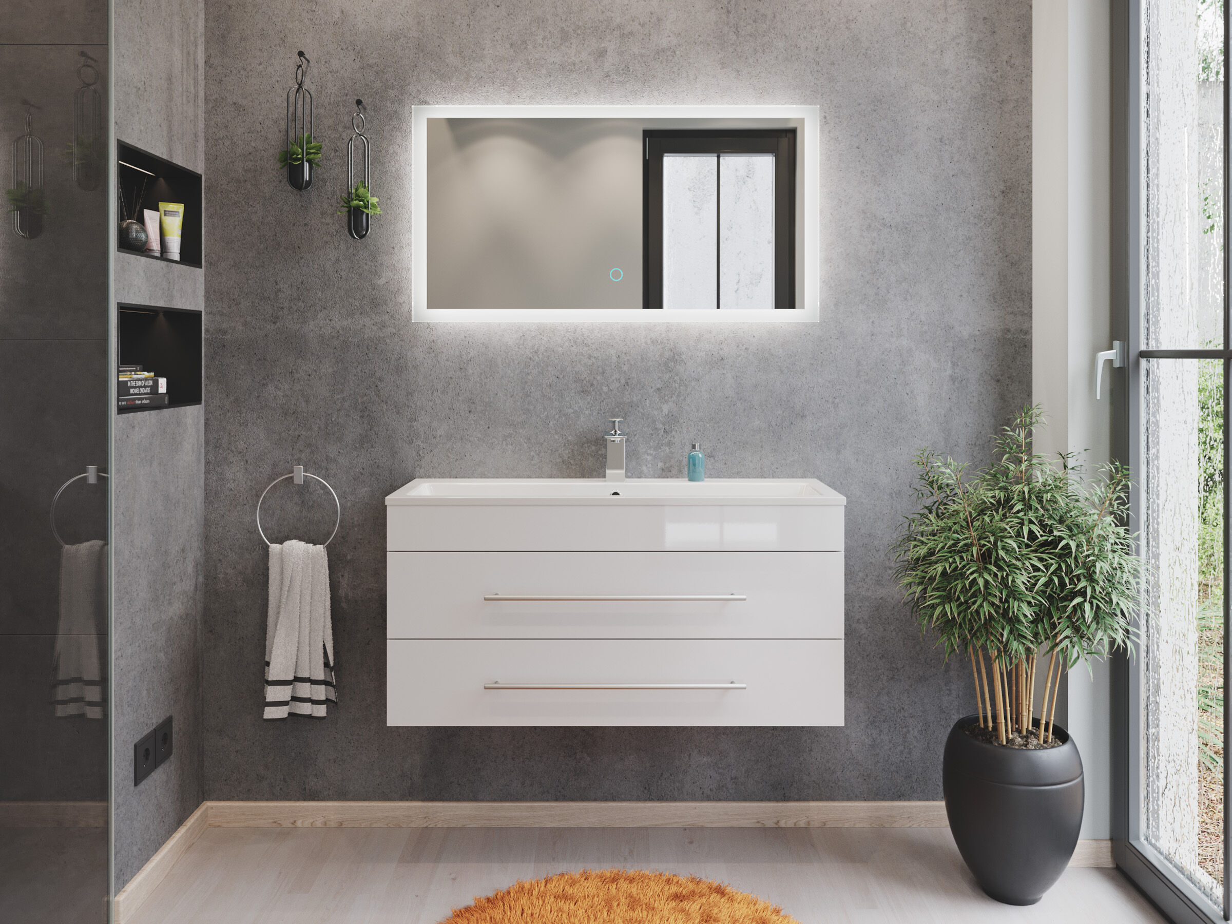 Badmöbel Mars 1000 2-teilig mit LED Spiegel SlimLine grafit