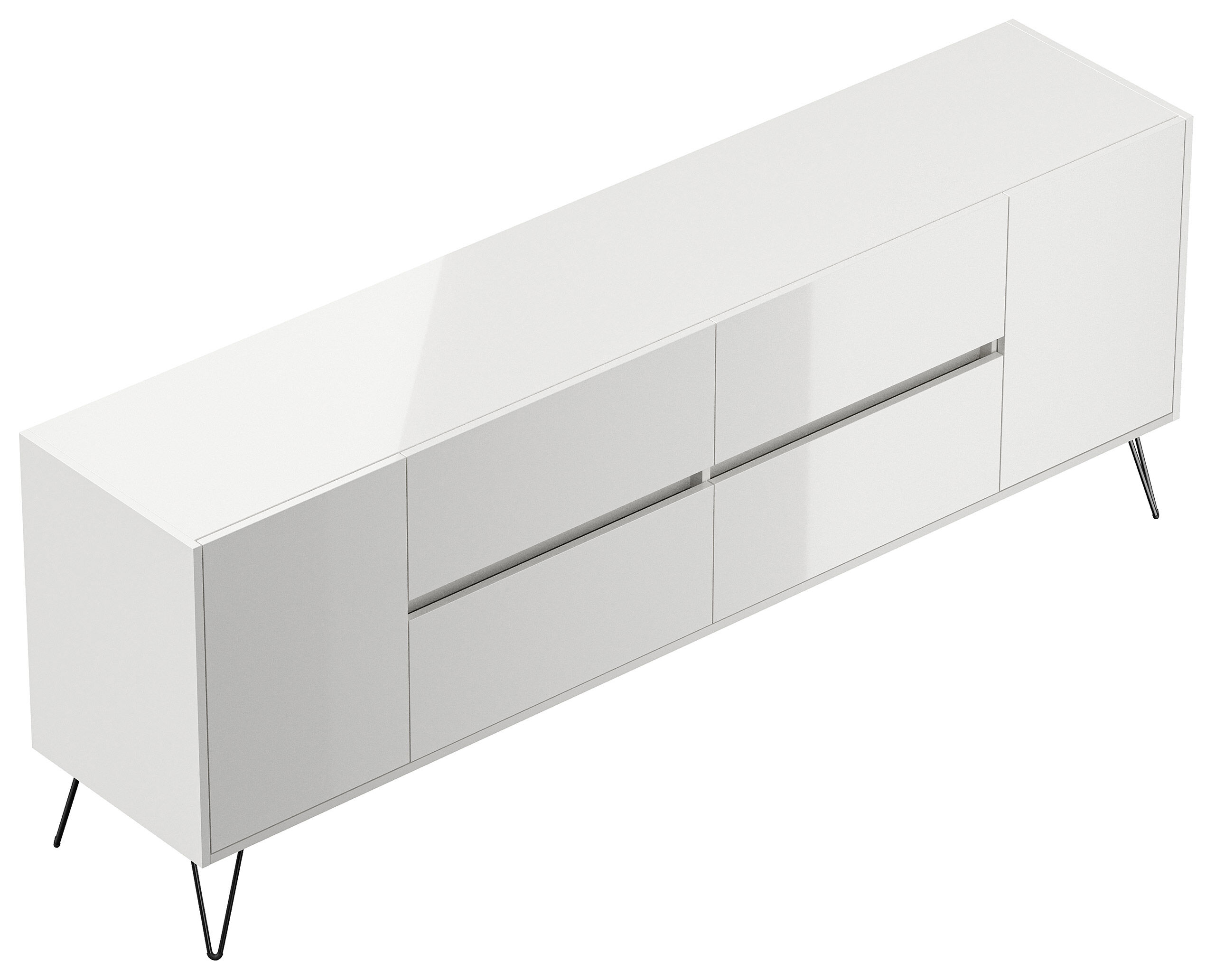 Raumwunder XXL Sideboard Kommode Heros 200cm 4 SoftClose 2 Türen Weiß hochglanz