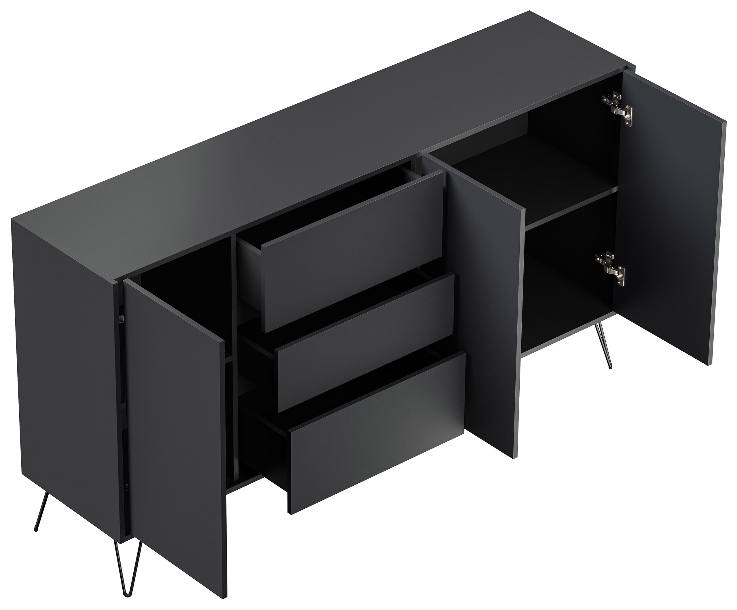 Design Sideboard Kommode Zuma 180cm Greifraum 3 SoftClose 3 Türen Weiß hochglanz