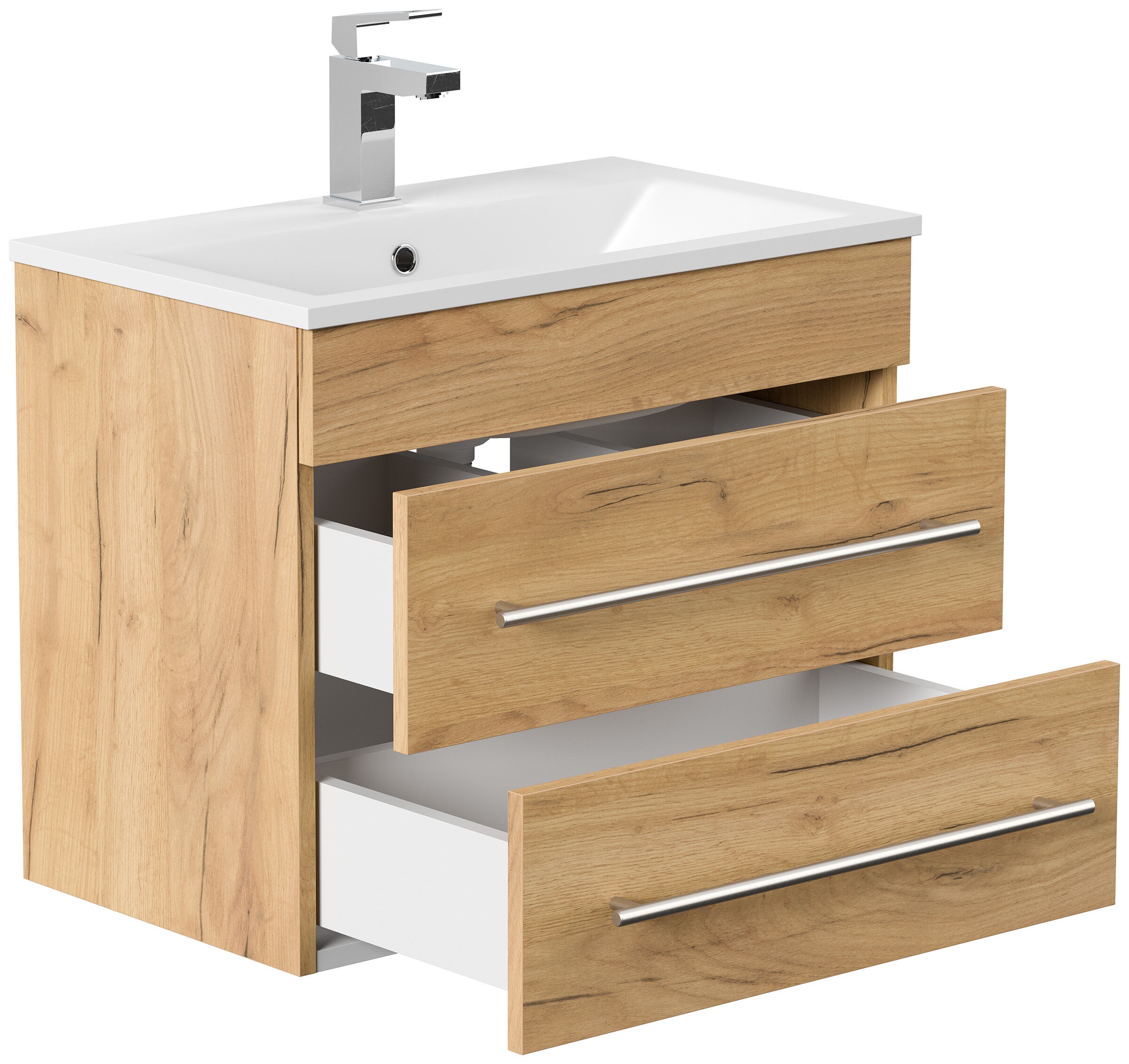 Badmöbel Mona 60x36cm mit 2 SoftClose Schubladen weiss hochglanz