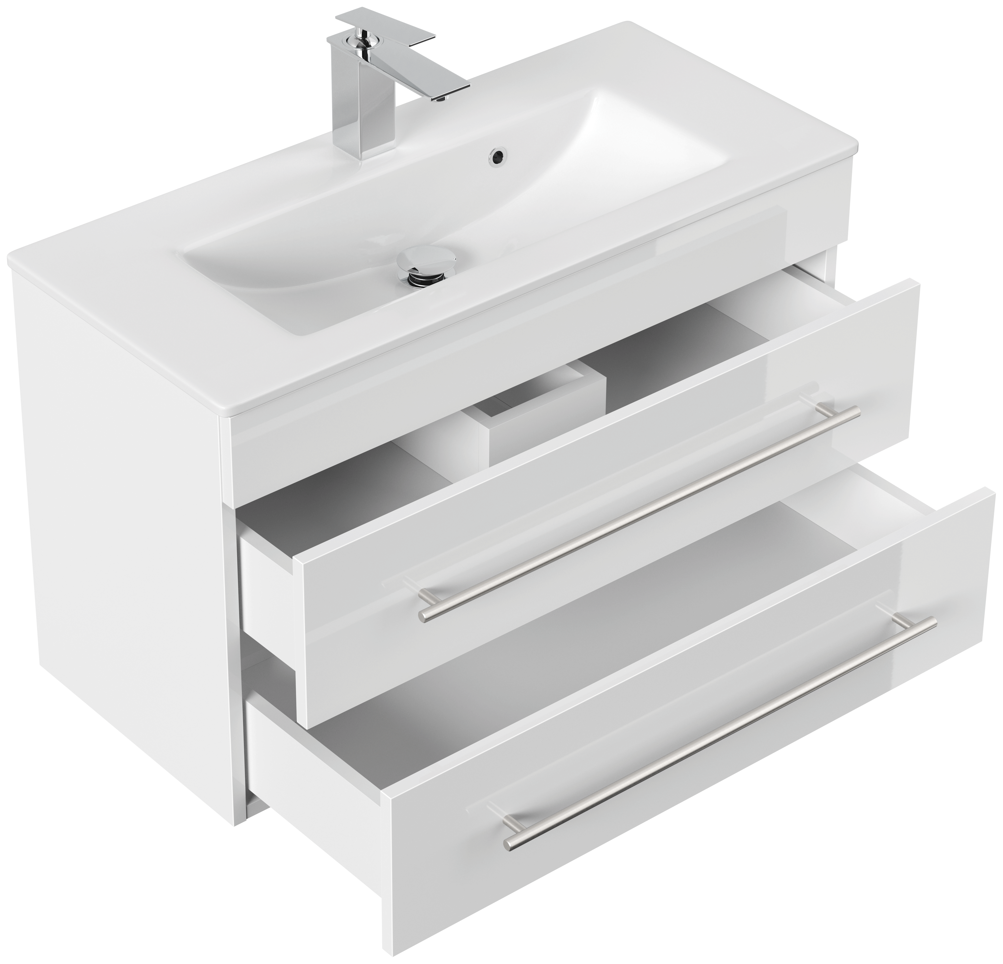 Badmöbel Mars 800 SlimLine 80x36cm mit 2 SoftClose Schubladen weiss hochglanz