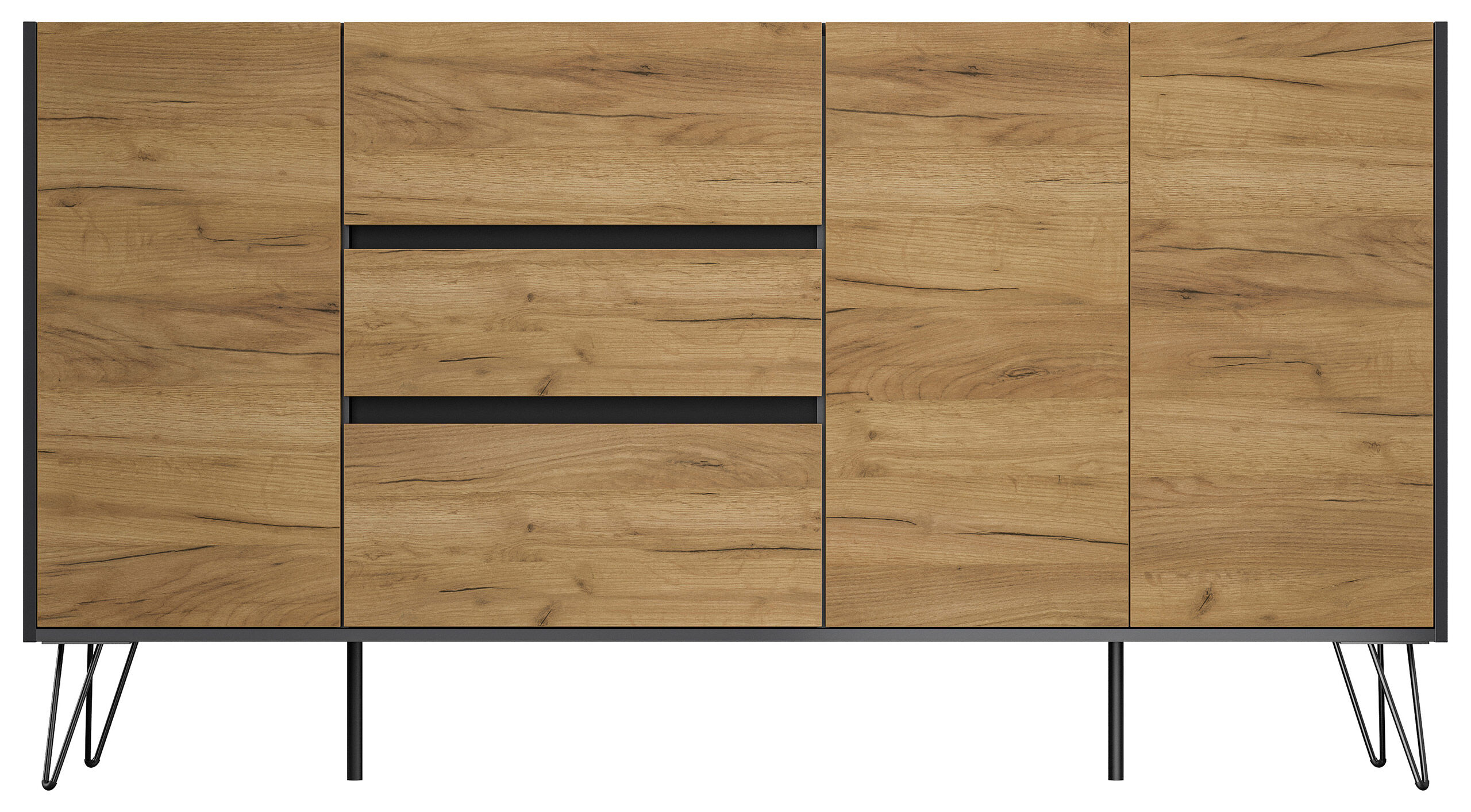 Sideboard Kommode Zuma 180cm Greifraum 3 SoftClose 3 Türen Grafit/Eiche Front