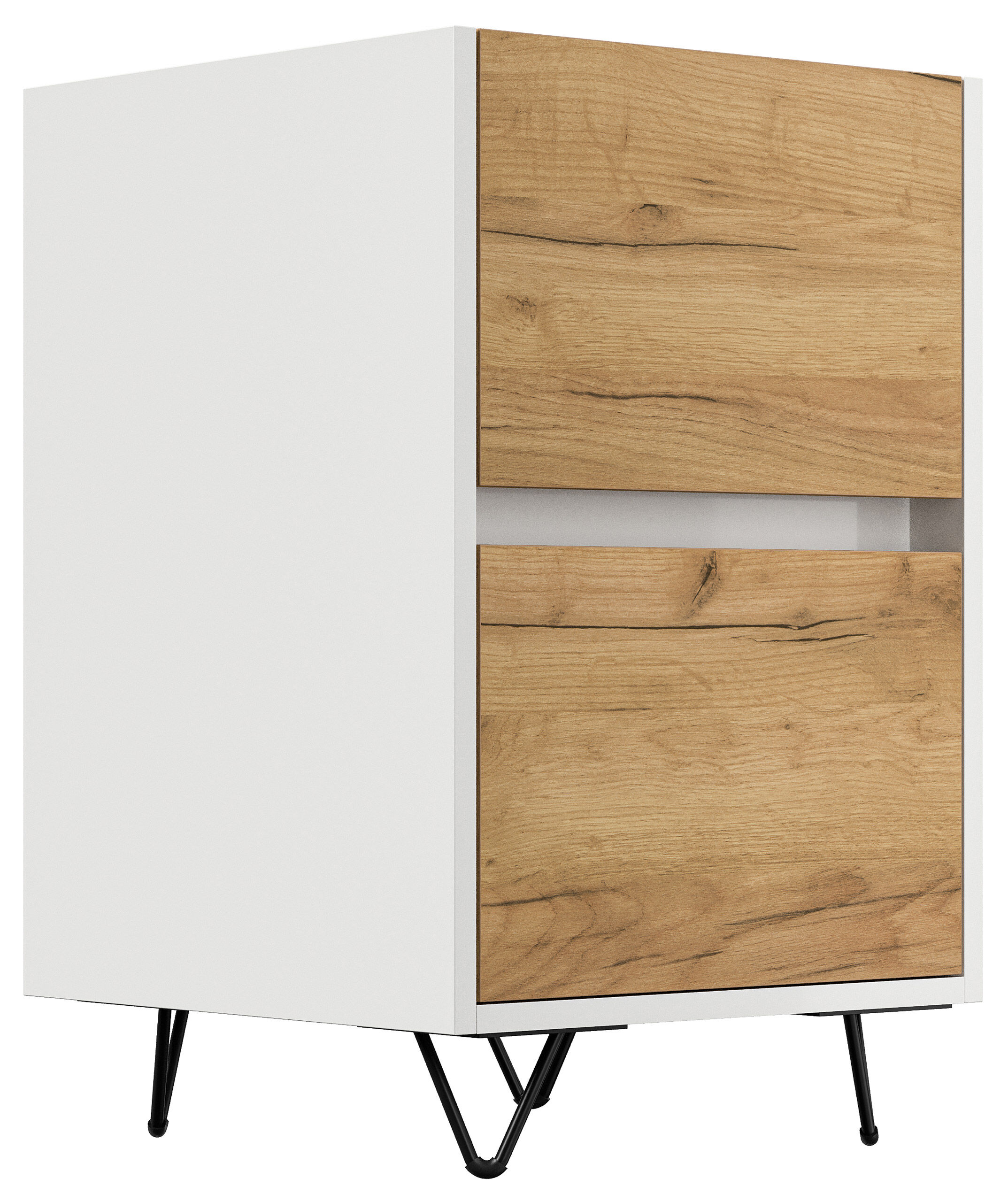 Nachttisch Yako 40cm 2 SoftClose stehend Weiß & Eiche Top