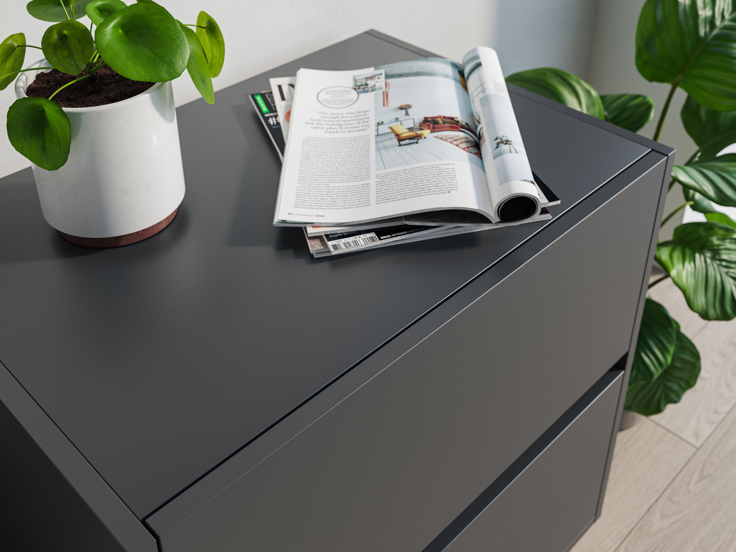 Nachttisch Yako 60cm 2 SoftClose stehend Weiß & Eiche Top