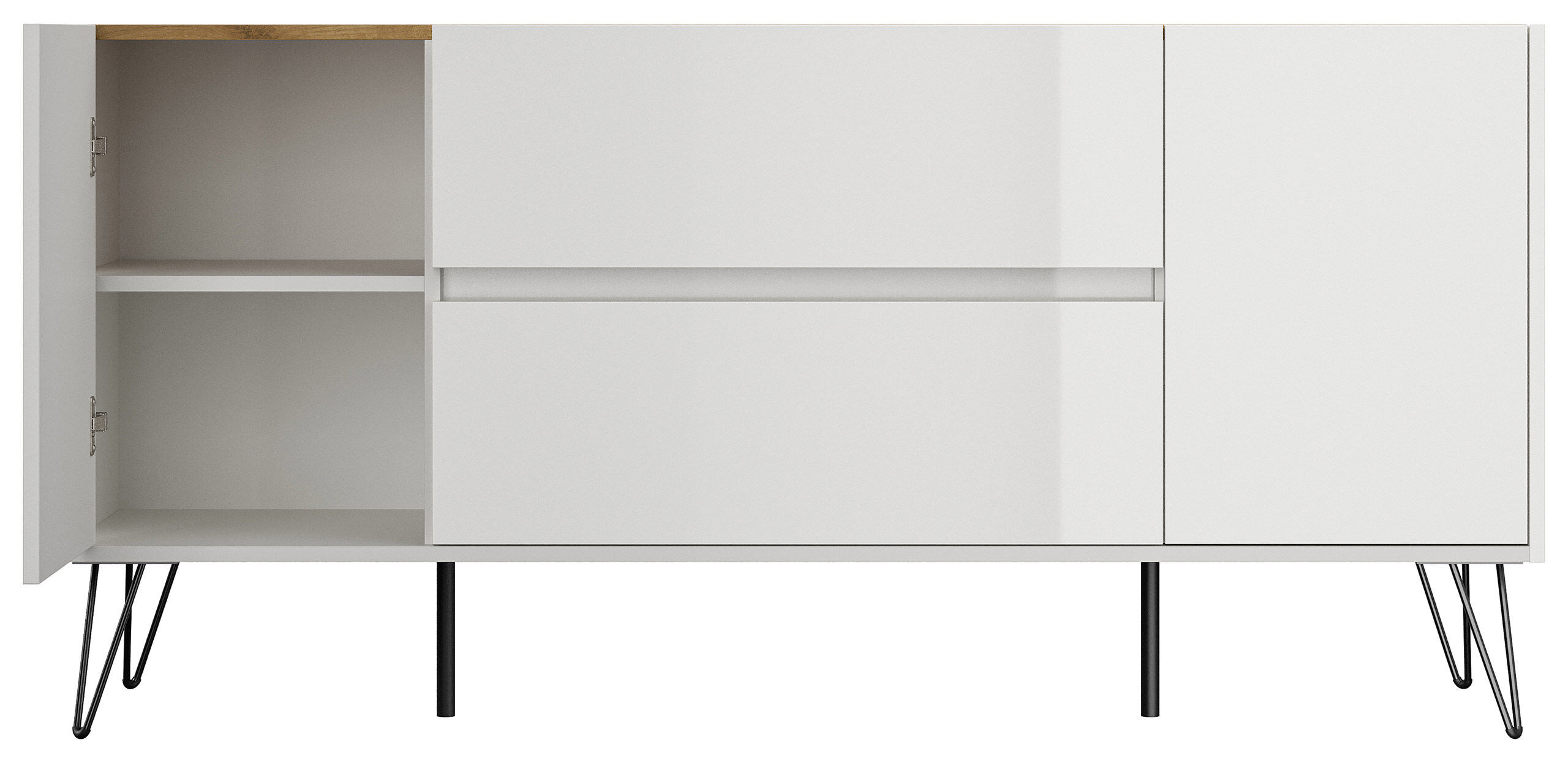 Sideboard Yako 155cm 2 SoftClose 2 Türen Weiß/Eiche Top