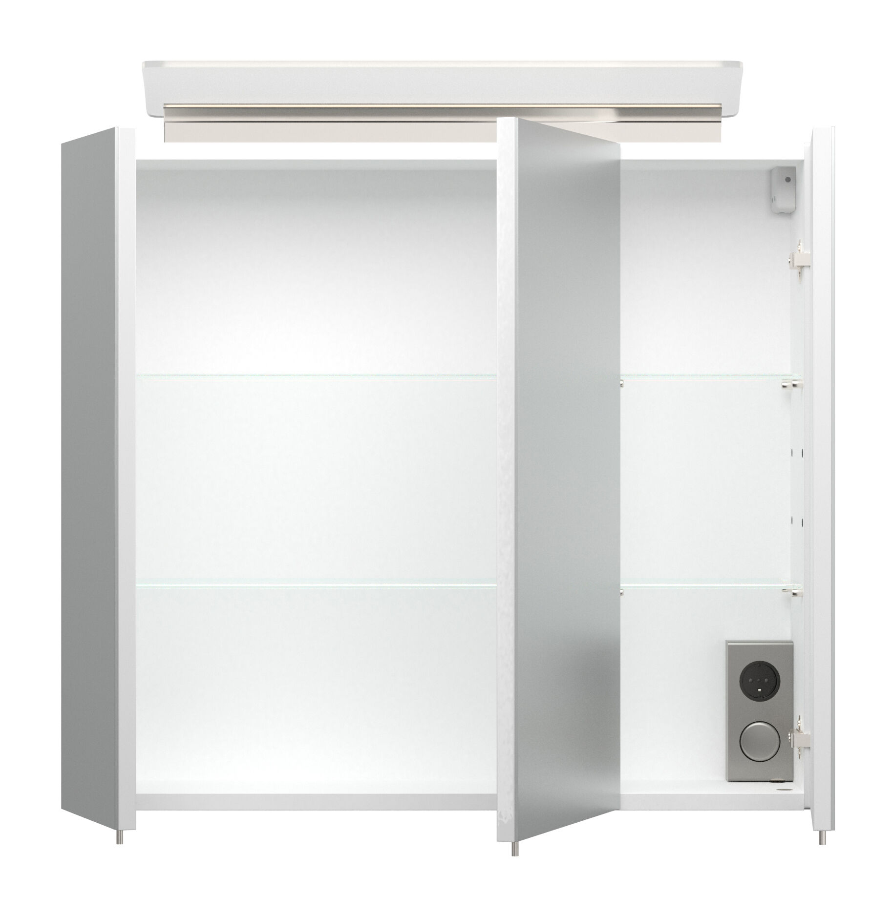 Spiegelschrank 70cm inkl. Design LED-Lampe und Glasböden weiss hochglanz