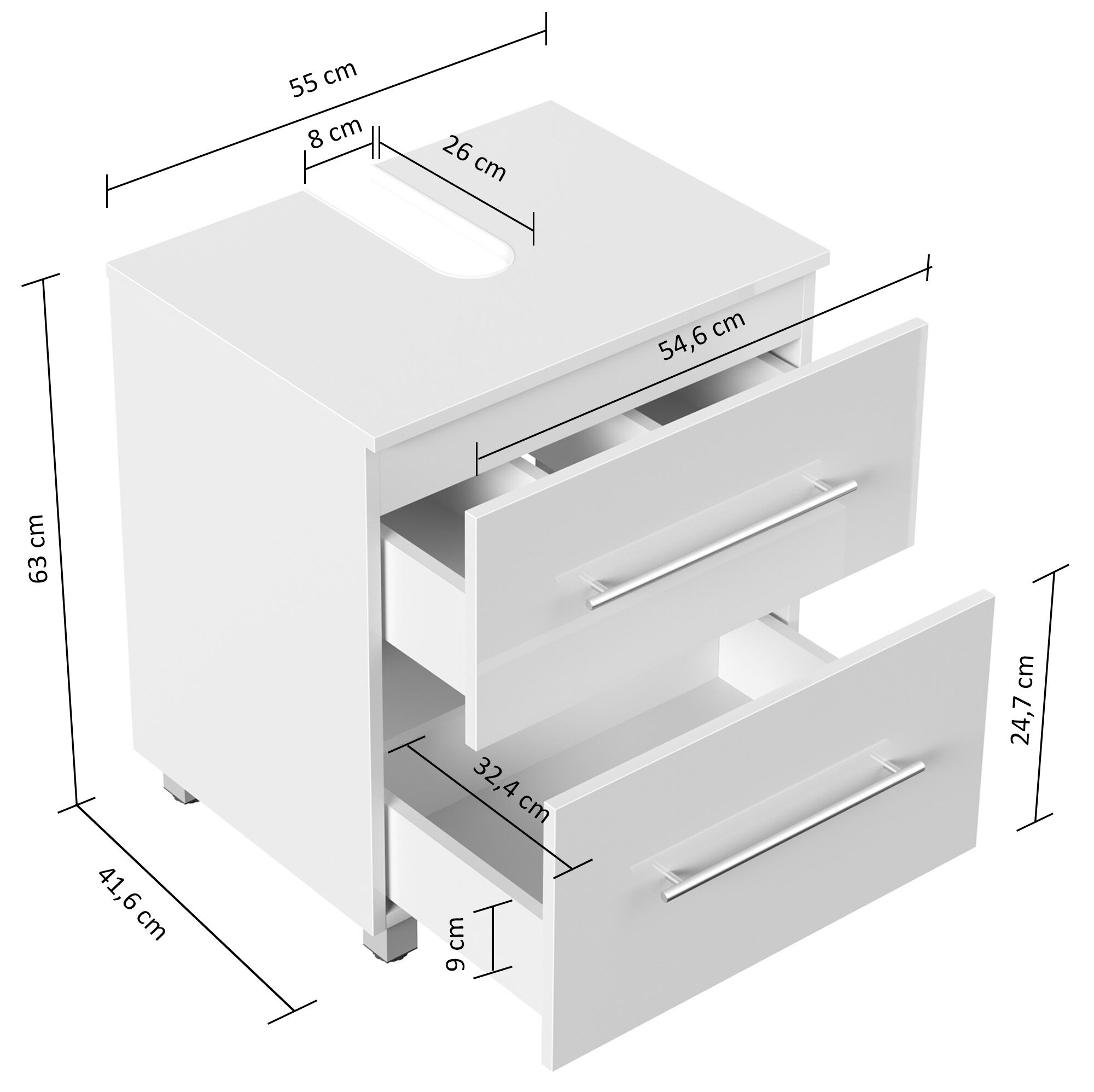 Universal Unterbau auf Standfüßen 55 cm SoftClose eiche hell