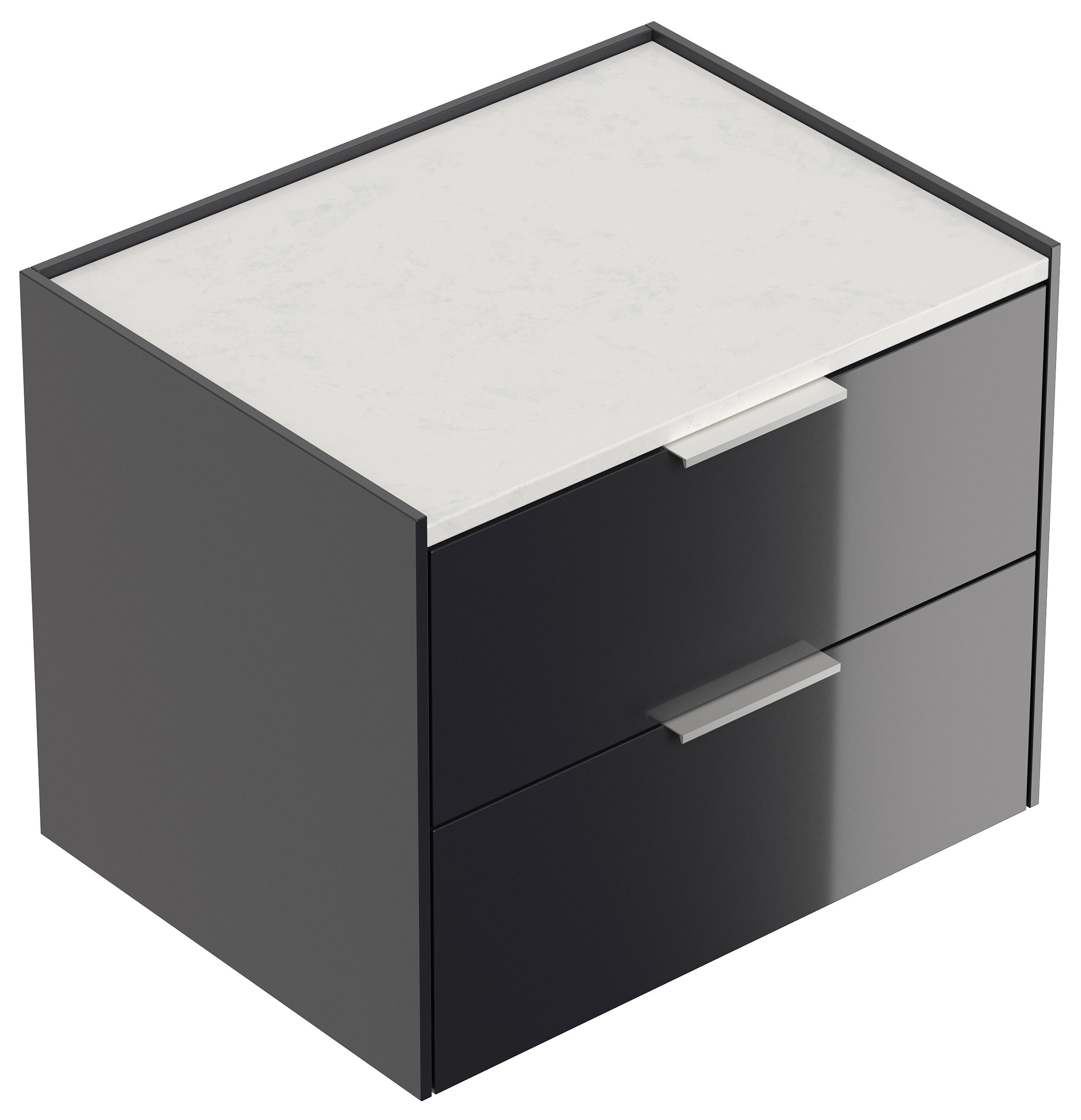 Design Nachttisch Kommode Artem 60cm, Quarztop, 2 Softeinzüge lackiert Weiß Hgl