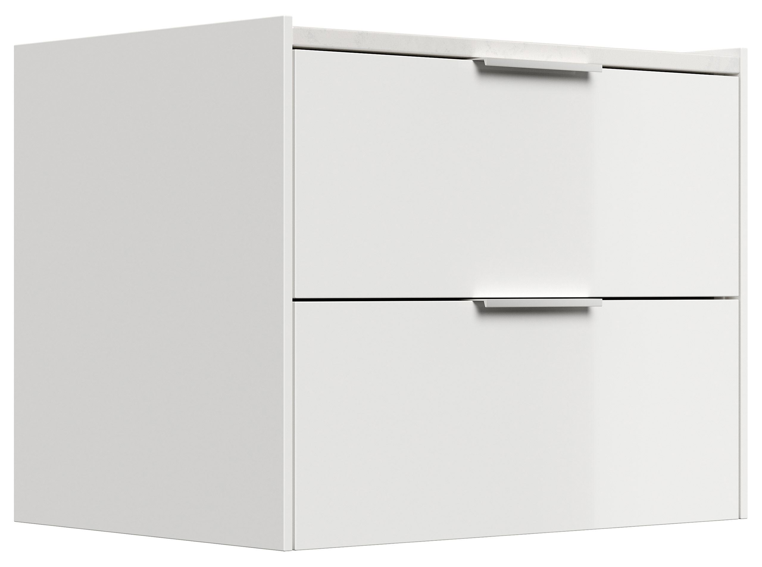 Design Nachttisch Kommode Artem 60cm, Quarztop, 2 Softeinzüge lackiert Weiß Hgl