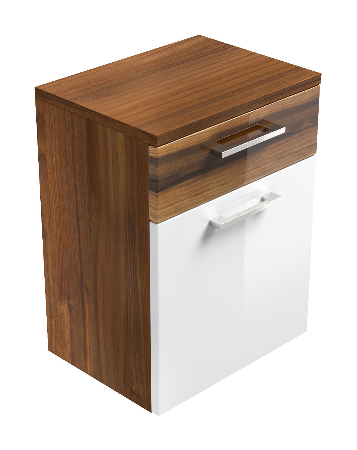 Seitenschrank Rima 40 cm Walnuss/Weiss hochglanz