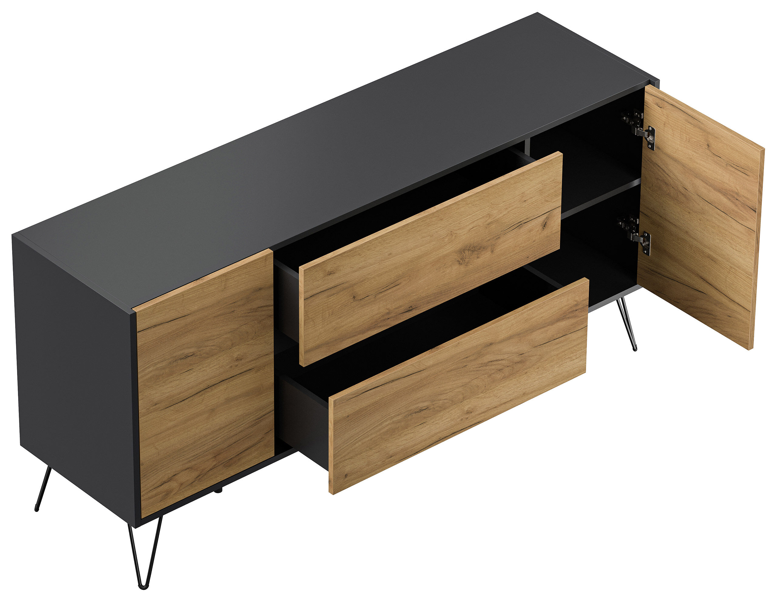 Raumwunder Sideboard Kommode Taran 155cm 2 SoftClose 2 Türen Grafit/Eiche Front