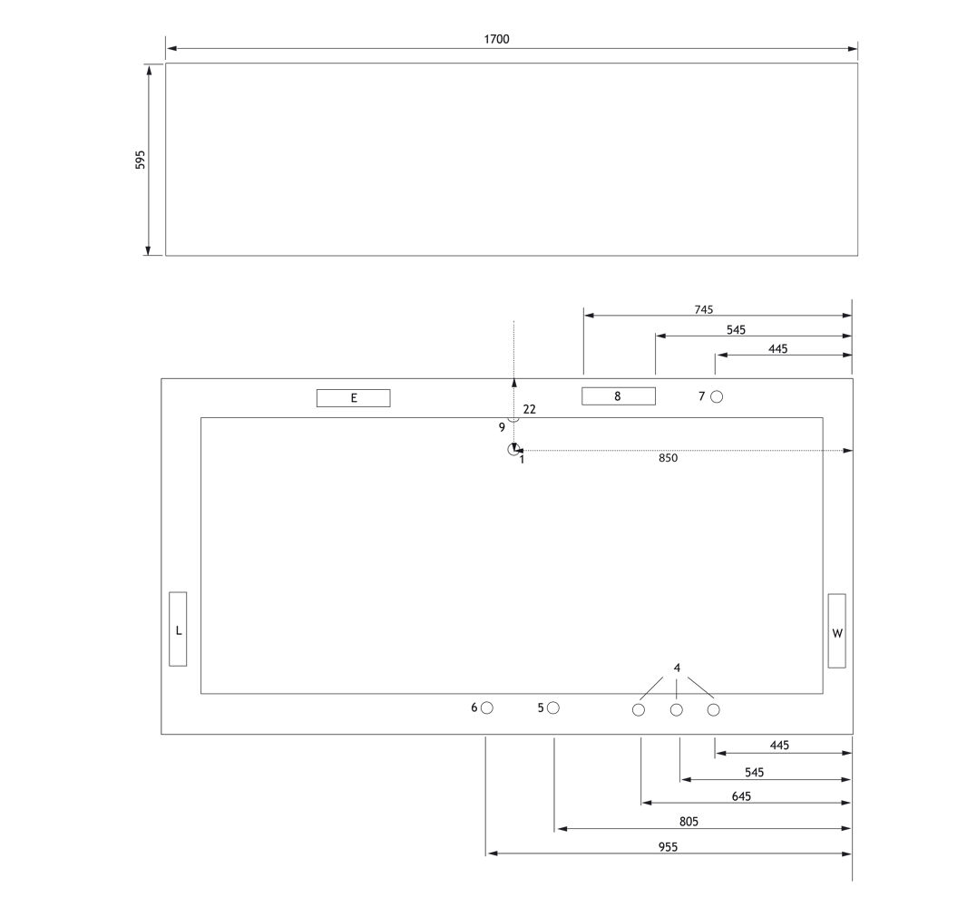 Rechteck Whirlpool Unity 170x75 Made in Germany 22 Massagedüsen ohne Armatur