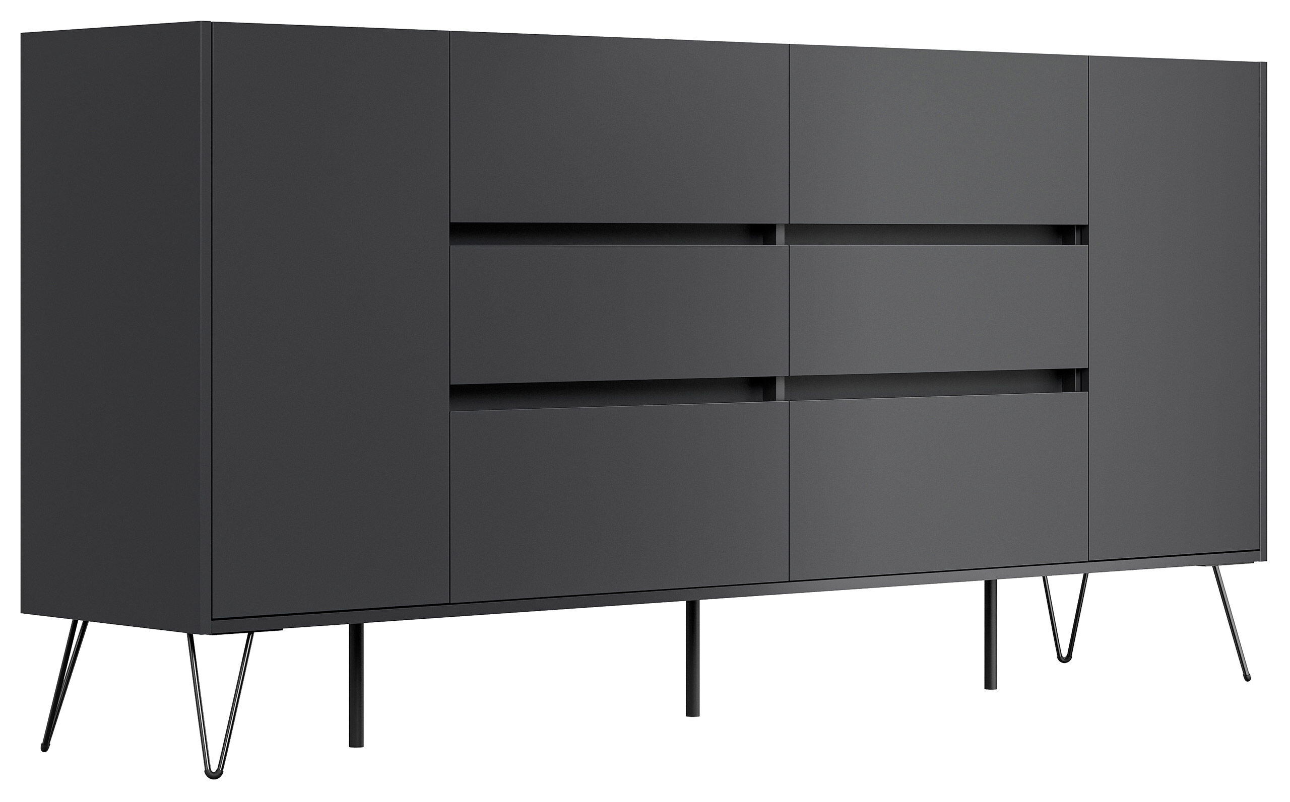Sideboard Yako XL 200cm 6 SoftClose 2 Türen Grafit/Eiche Top